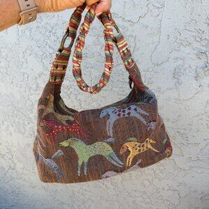 Vintage Laurel Burch Wild Horses Tapestry Shoulder Bag Purse